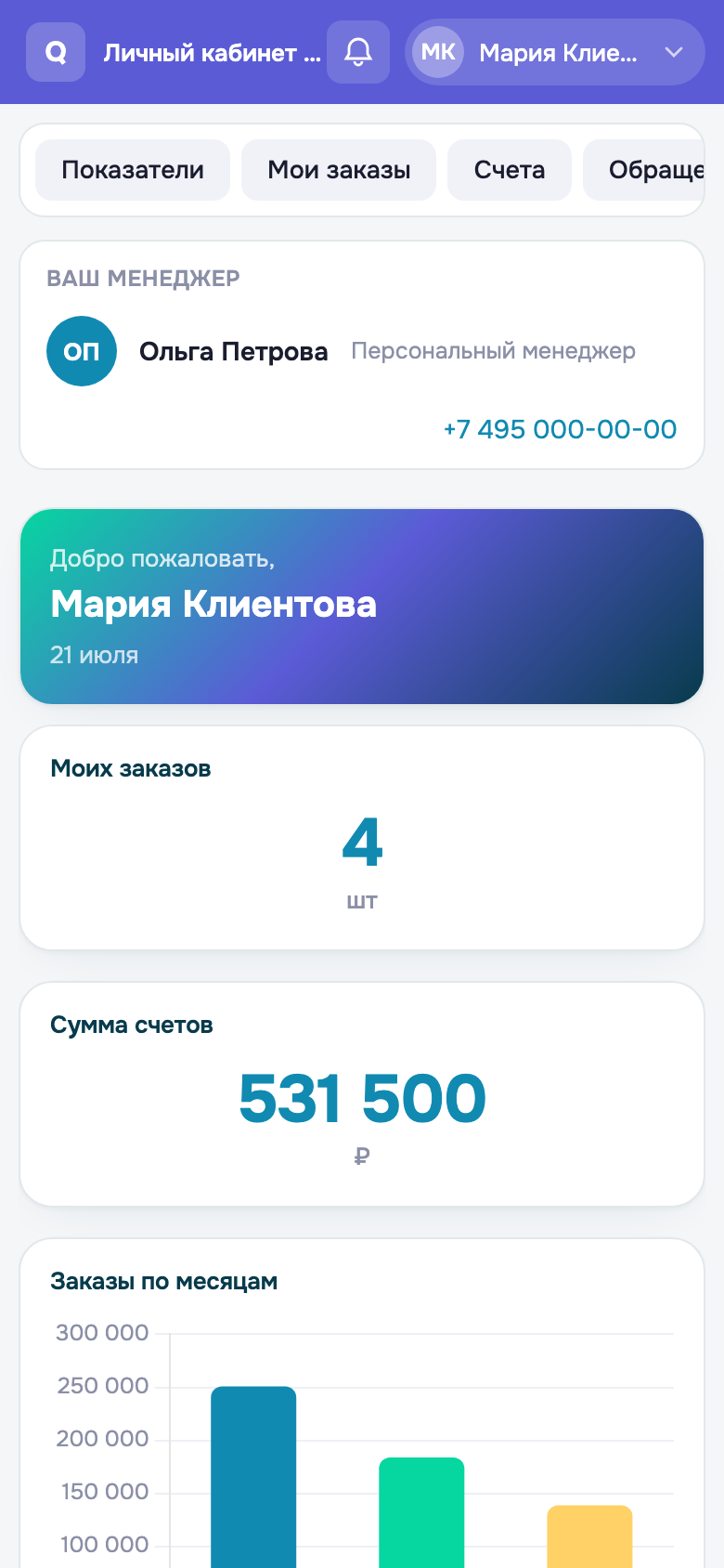 Личный кабинет клиента на qabinet — мобильная версия
